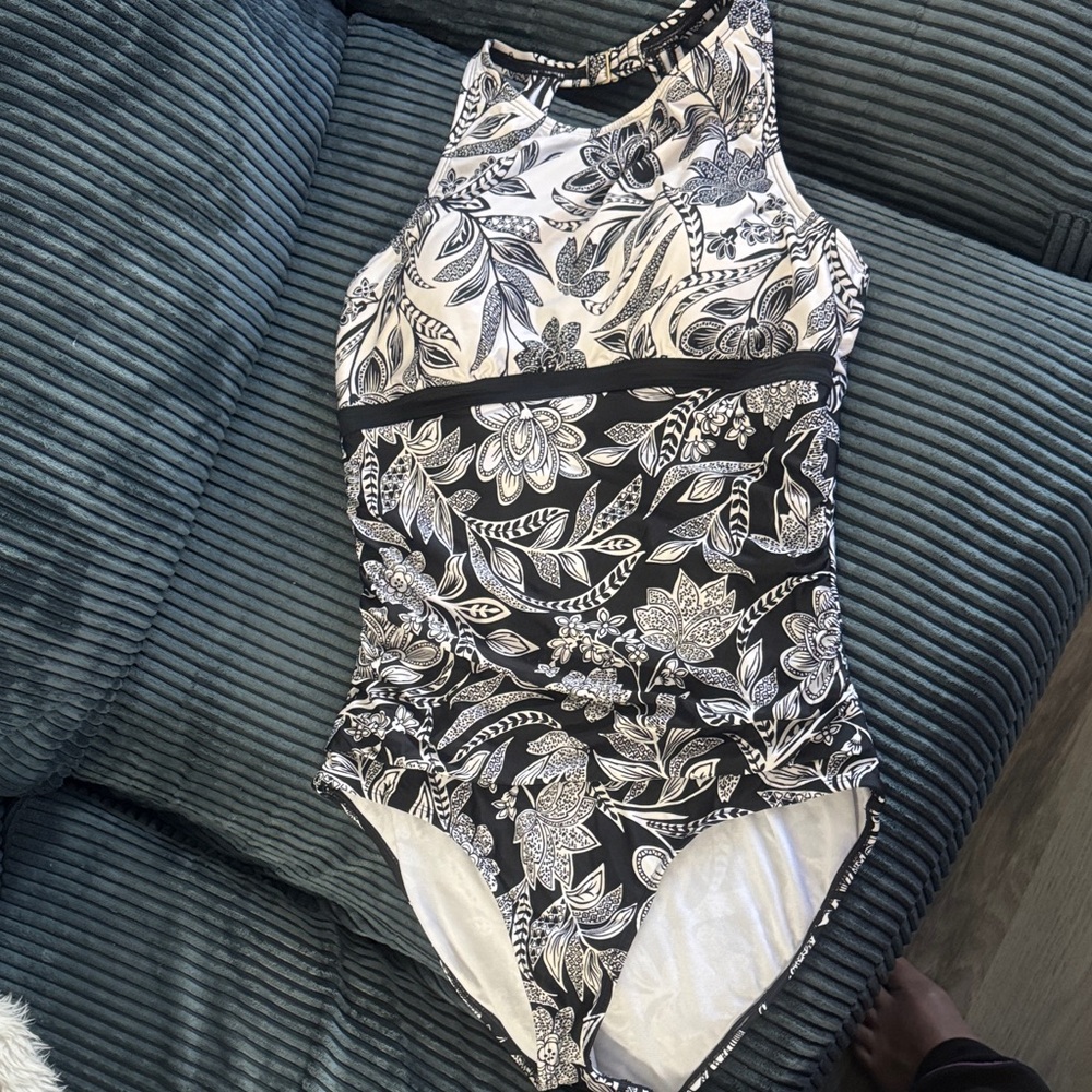 Black and White Floral Swimsuit